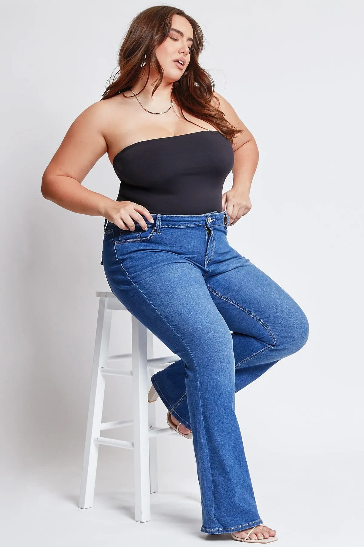 Women's Plus Size Sustainable Mid Rise Bootcut Jeans sold by YMI product image thumbnail 2