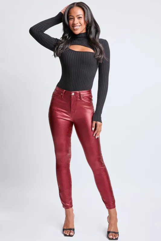 Women's Metallic Hyperstretch Skinny Pants, Red Wine sold by YMI