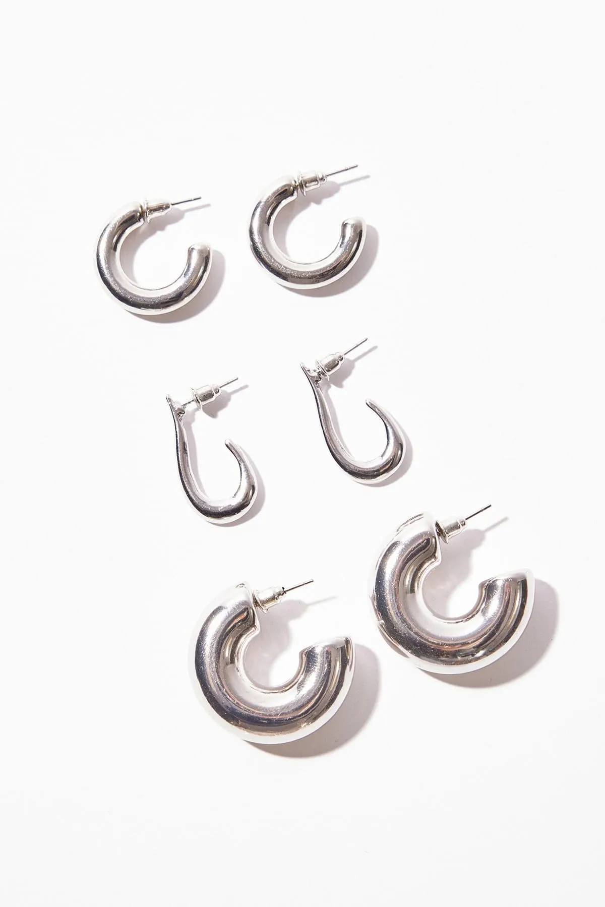 Thick Silver Hoop Earring Set sold by YMI