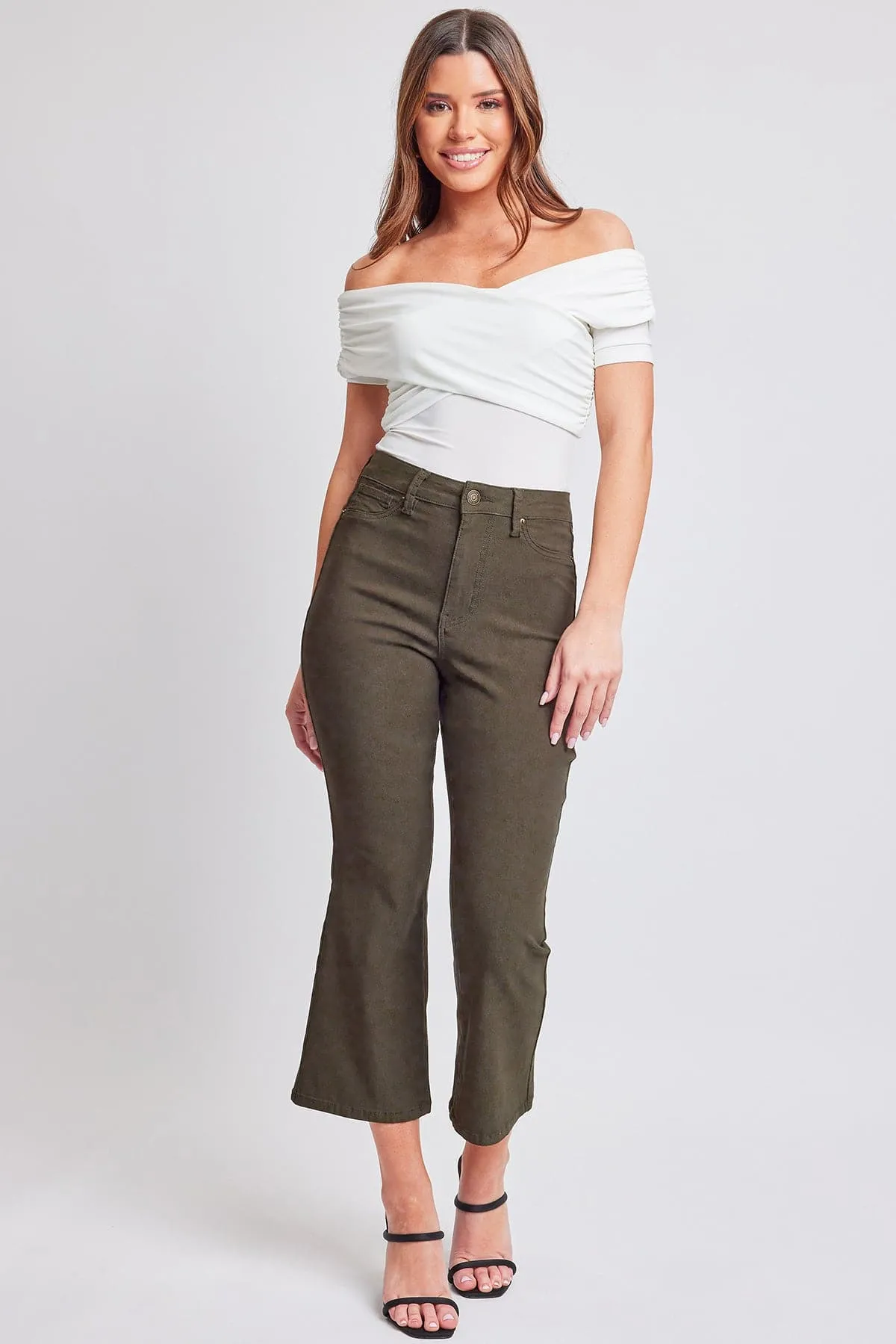 Women's Hyperstretch Cropped Kick Flare Leg Pants, Dark Olive sold by YMI product image thumbnail 5