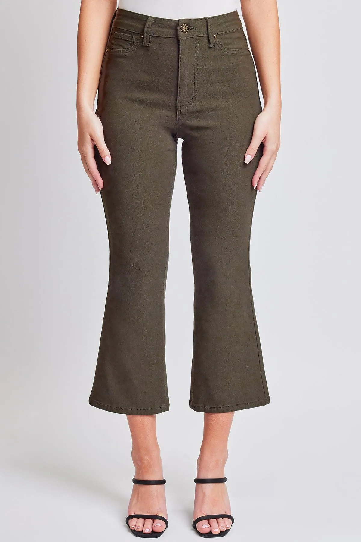 Women's Hyperstretch Cropped Kick Flare Leg Pants, Dark Olive sold by YMI product image thumbnail 2