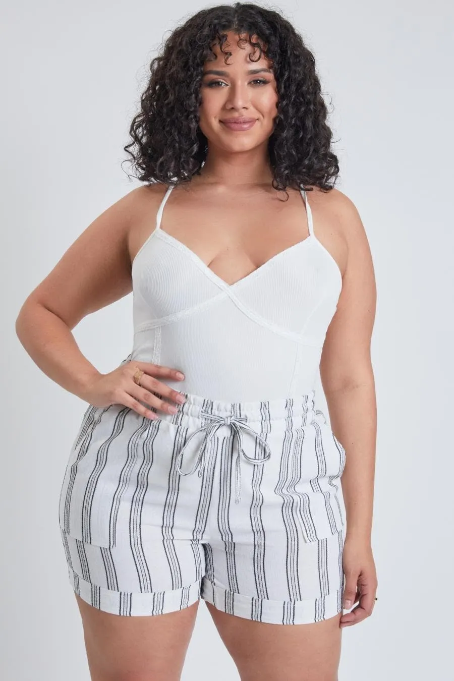 Women's Plus Drawstring Waistband Linen Shorts sold by YMI