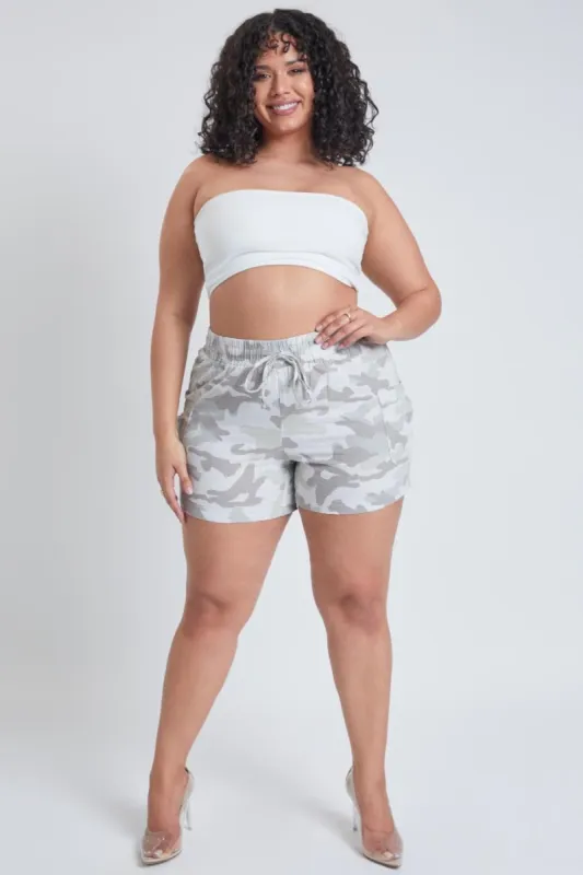 Women's Plus Linen Shorts With Shirred Patch Pockets sold by YMI