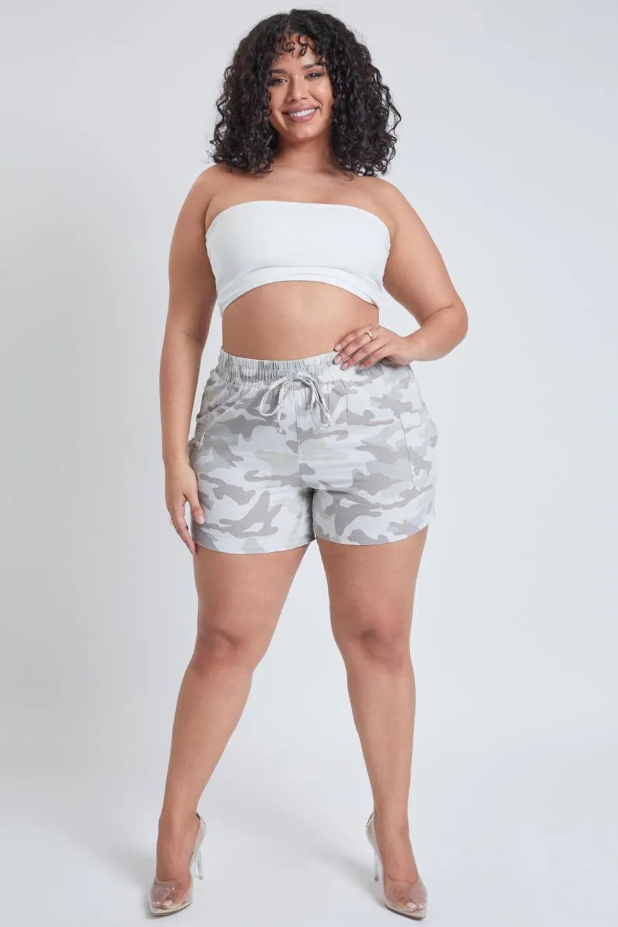 Women's Plus Linen Shorts With Shirred Patch Pockets sold by YMI