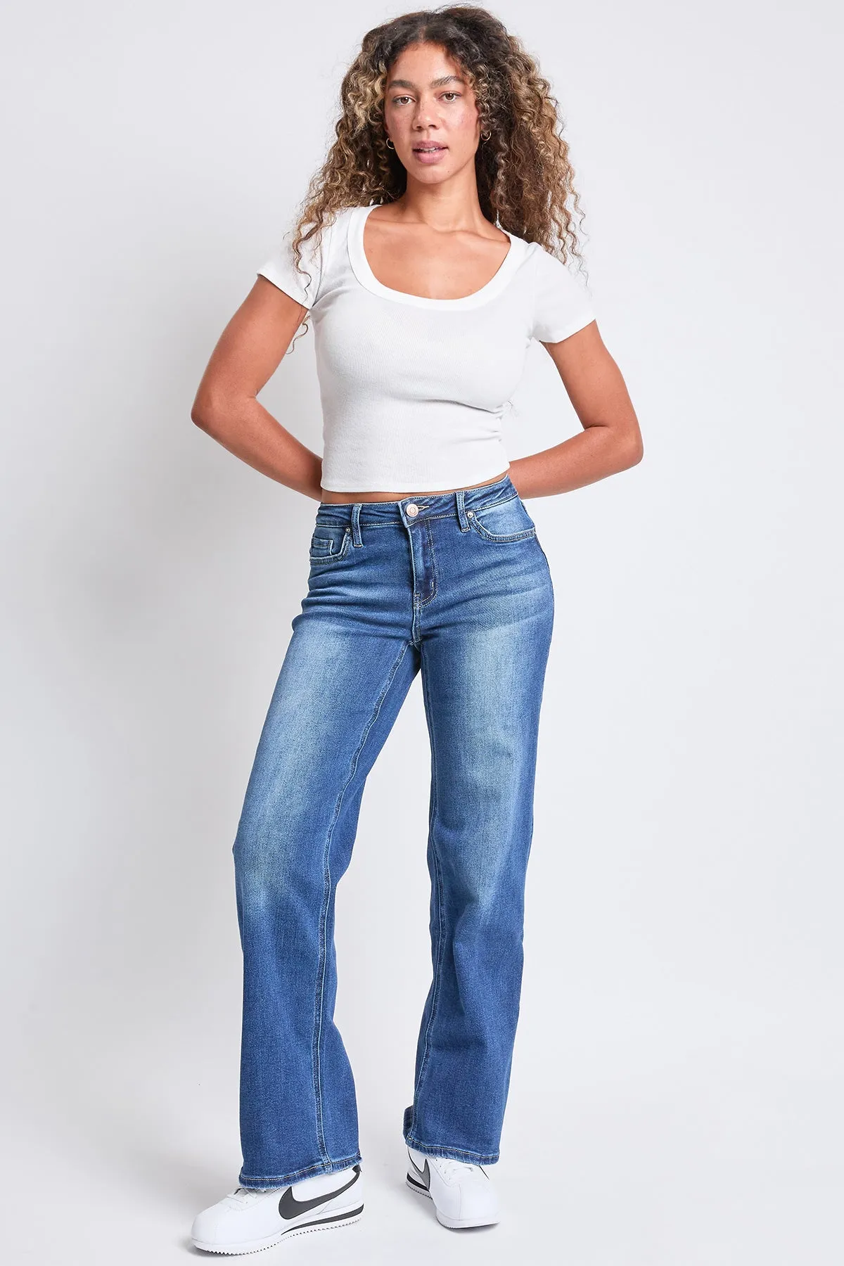 Women's Mid Rise Premium Stretch Wide Leg Jeans sold by YMI