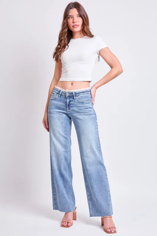 Women's Lace Trim Wide Leg Jeans made by YMI