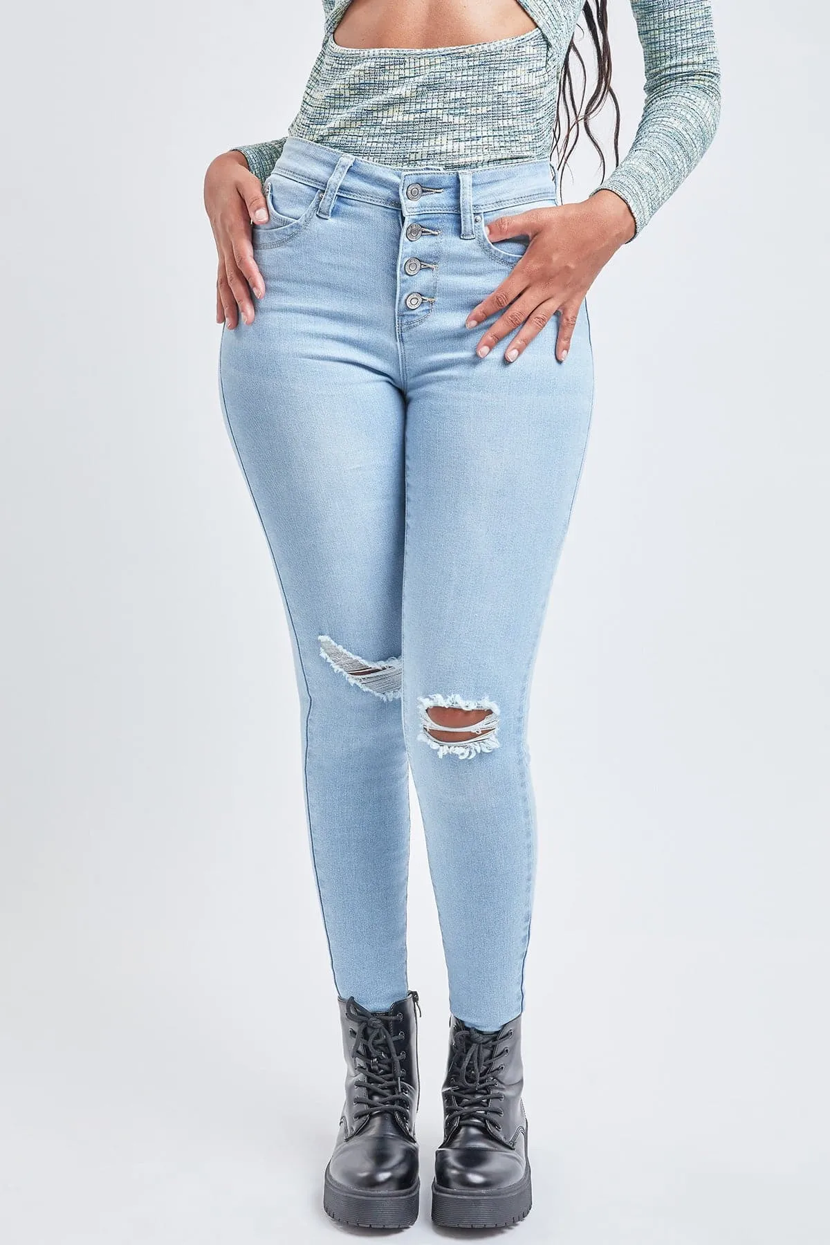 Women's Sustainable WannaBettaButt Button Fly Skinny Jeans sold by YMI product image thumbnail 2