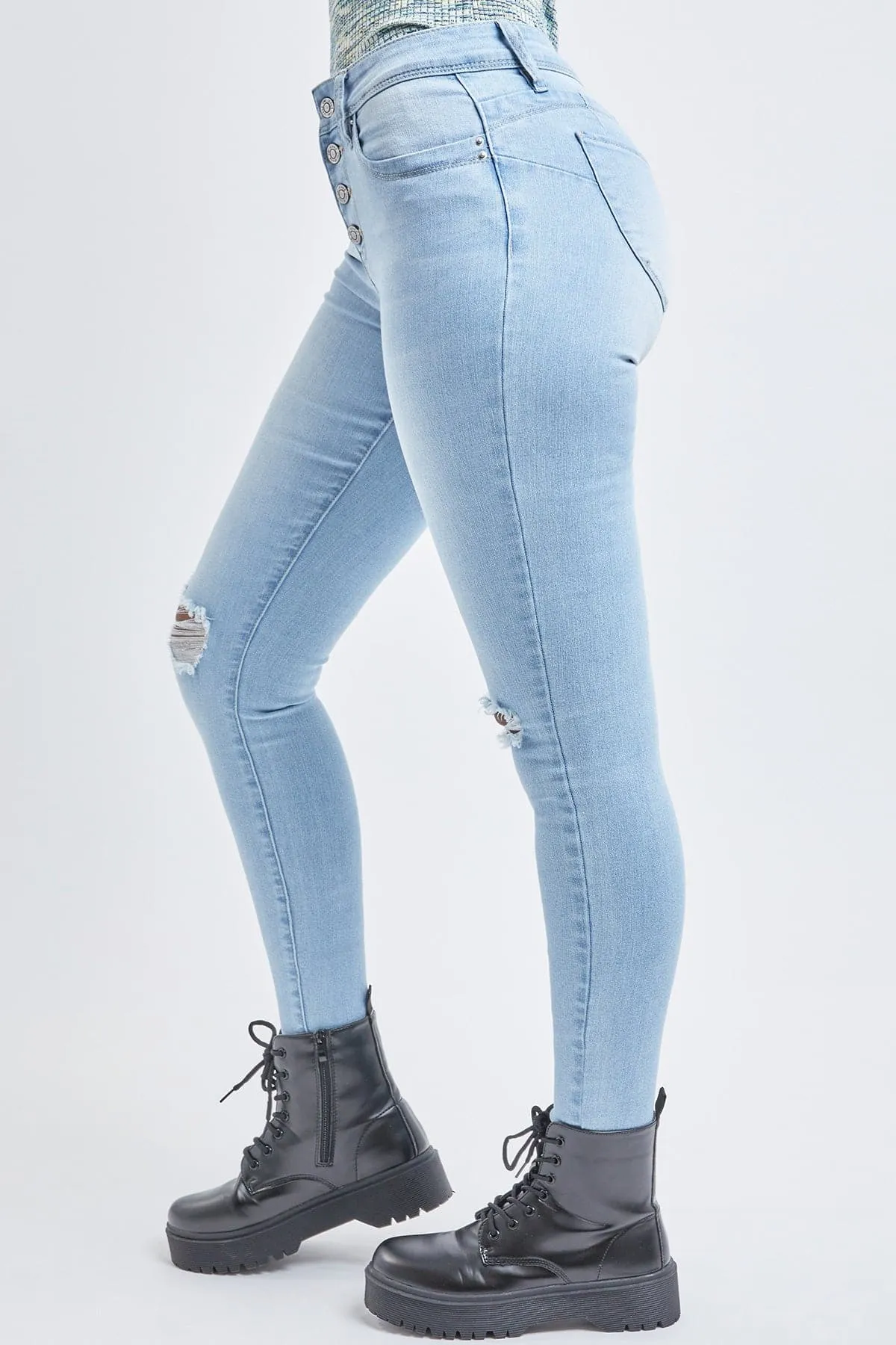 Women's Sustainable WannaBettaButt Button Fly Skinny Jeans sold by YMI product image thumbnail 3