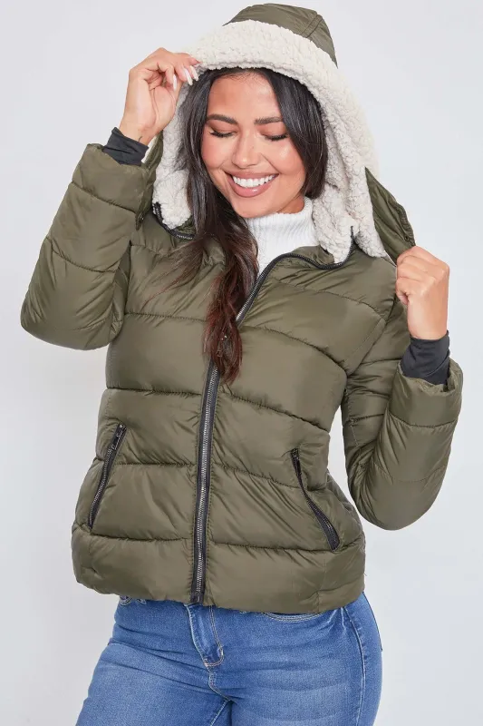 Women's Winter Puffer Jacket With Sherpa Fur Hoodie sold by YMI