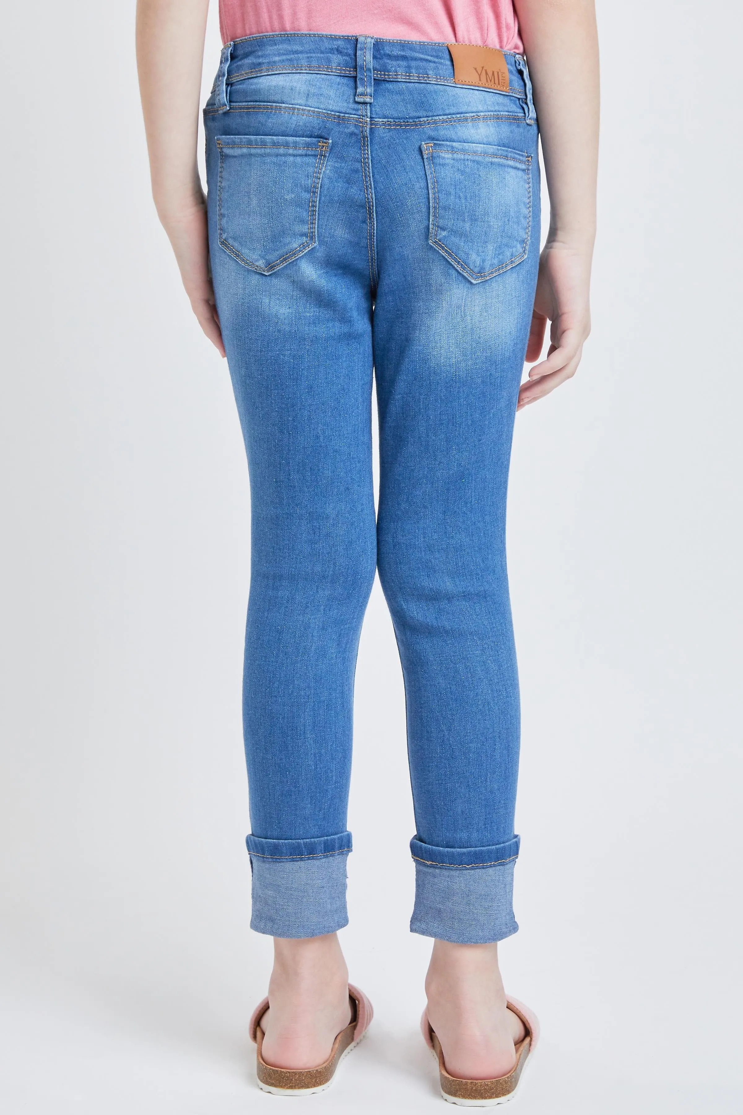 Girls Wide Cuff Denim Skinny Jeans sold by YMI product image thumbnail 4