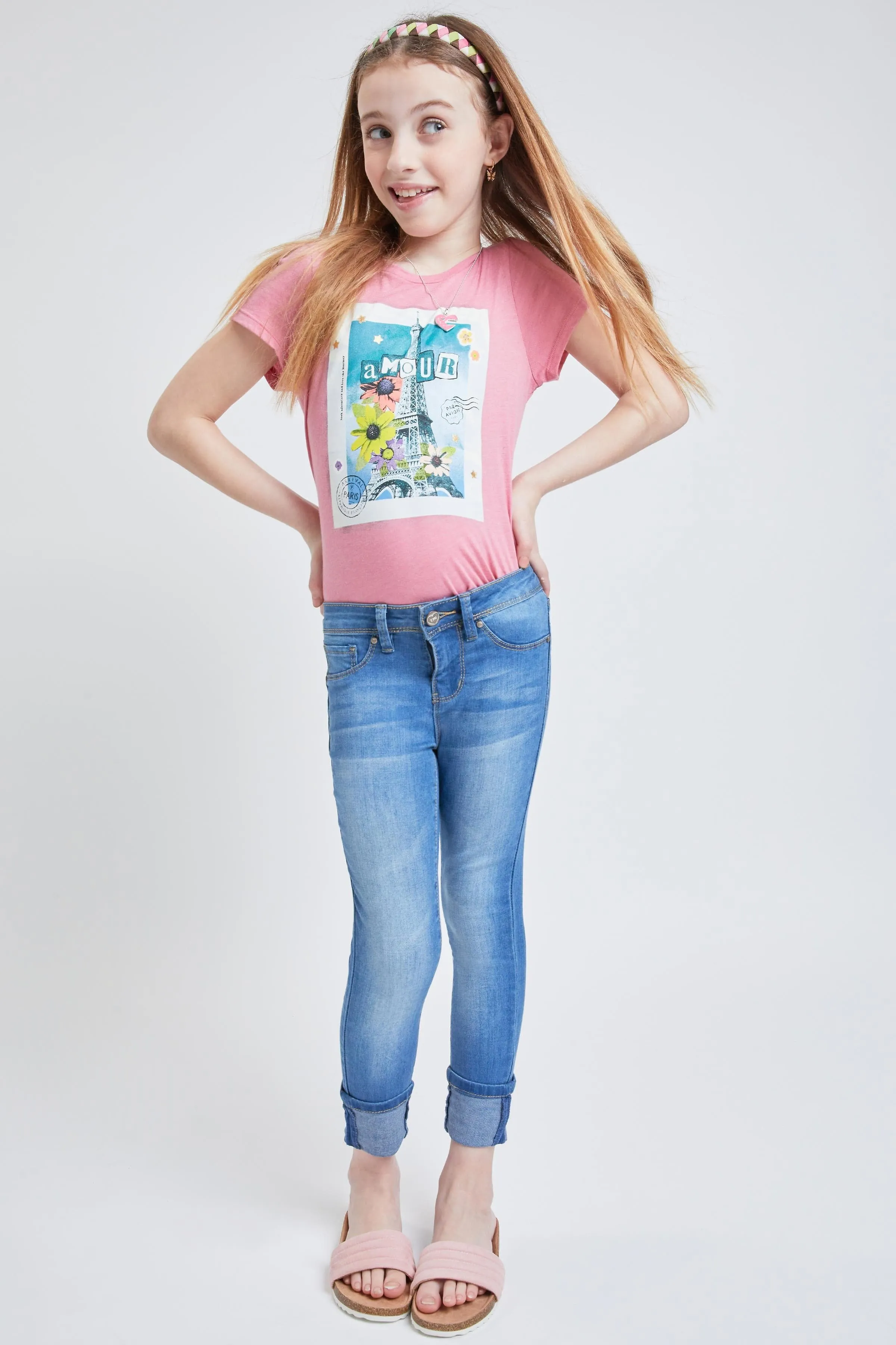 Girls Wide Cuff Denim Skinny Jeans sold by YMI product image thumbnail 2