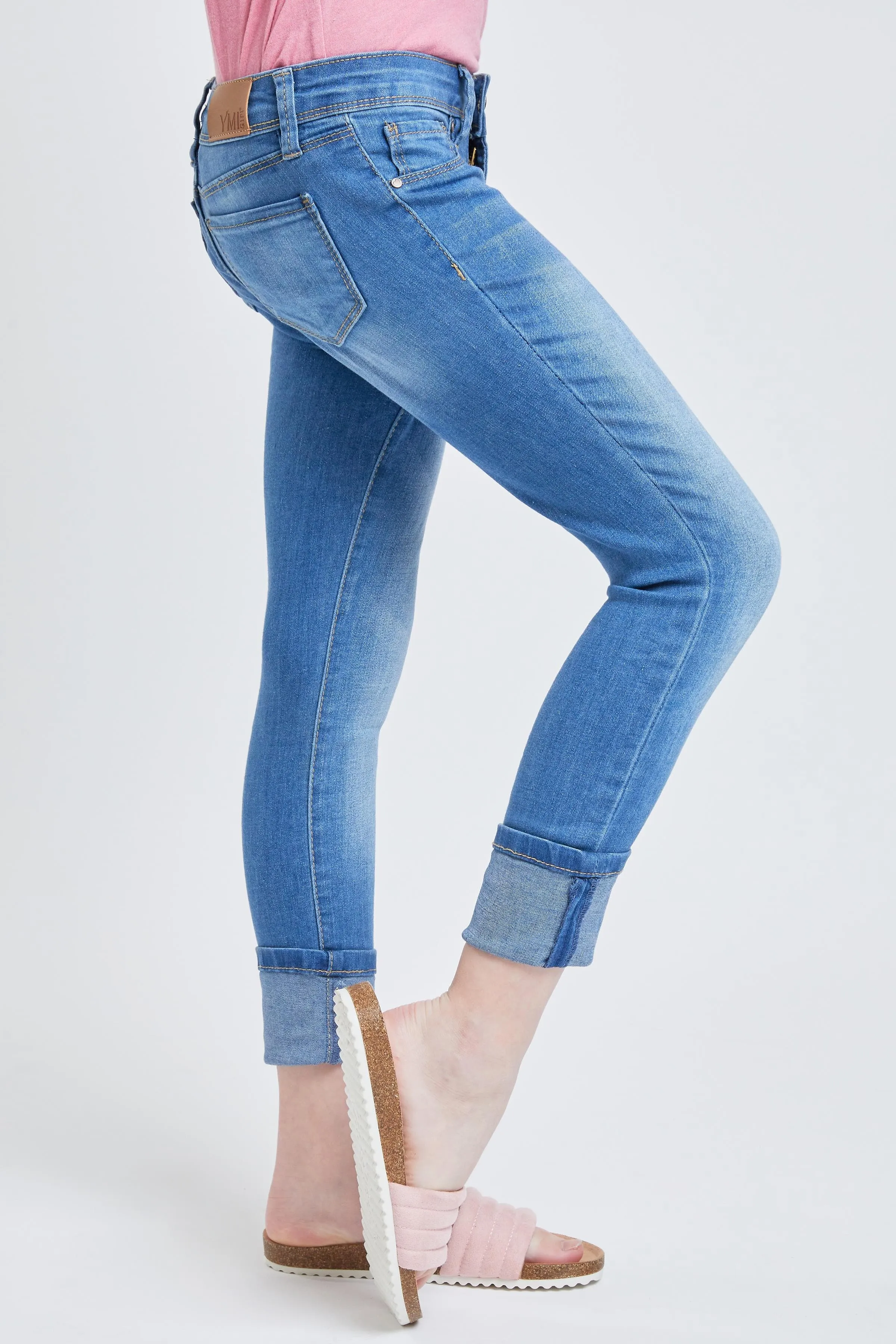 Girls Wide Cuff Denim Skinny Jeans sold by YMI product image thumbnail 3
