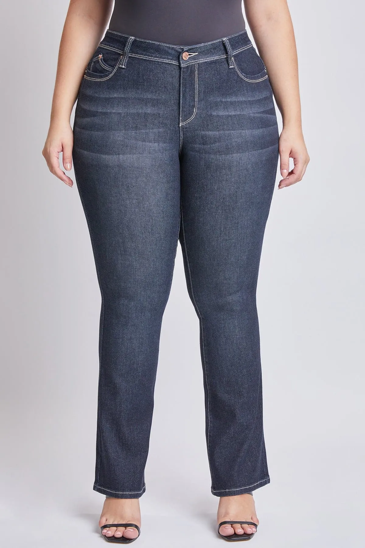 Women's Plus Sustainable WannaBettaButt Mid Rise Bootcut Jeans sold by YMI product image thumbnail 2