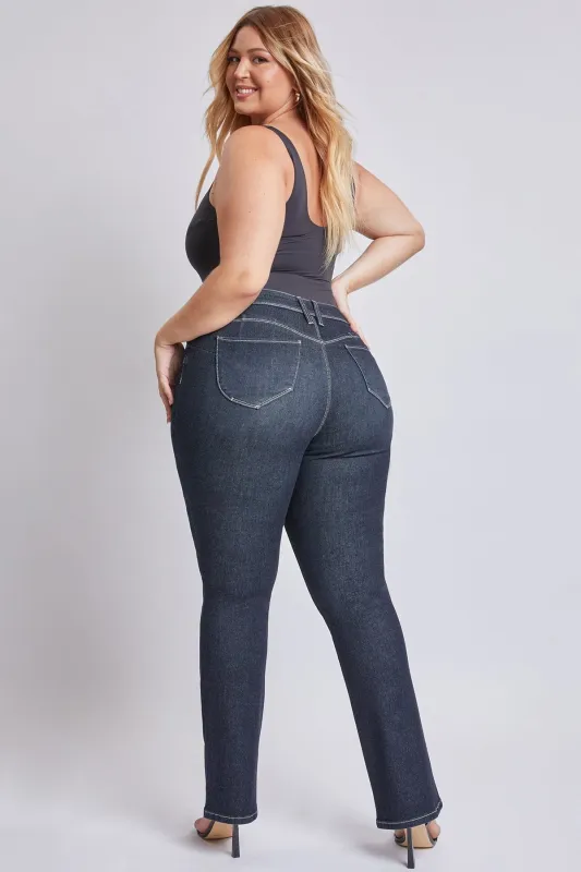 Women's Plus Sustainable WannaBettaButt Mid Rise Bootcut Jeans sold by YMI