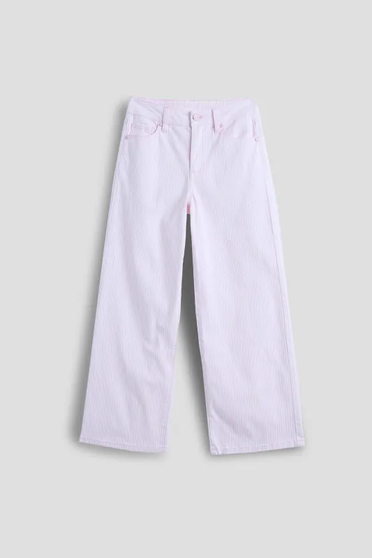 Girls Baby Pink Hickory Stripe Wide Leg Pant sold by YMI