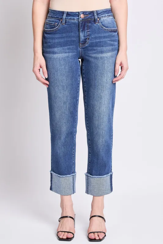 Women's Premium Stretch Cropped Mega Cuff Jeans sold by YMI