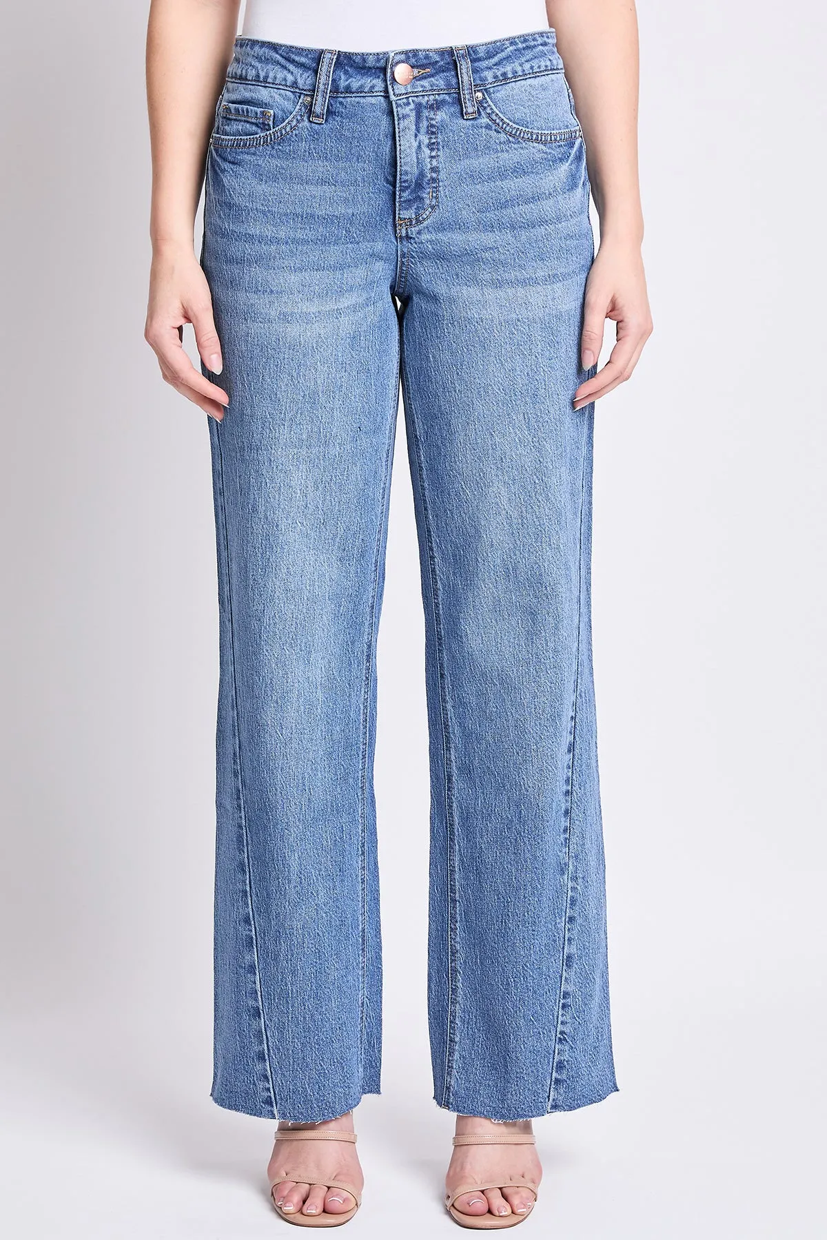 Women's High Rise Wide Leg Jeans with Angled Seam sold by YMI
