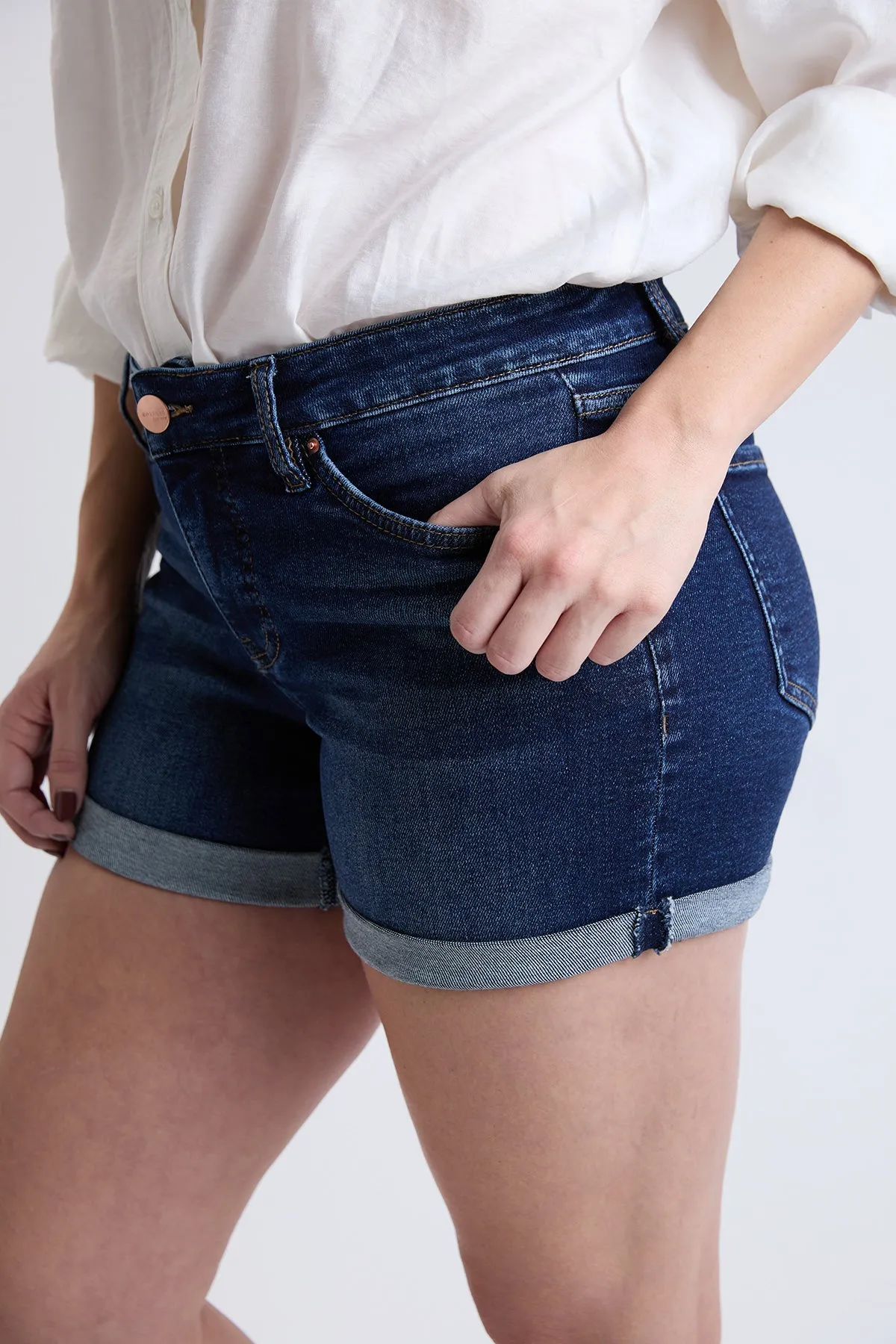 Women's High Rise Premium Stretch Fold-Over Cuff Shorts sold by YMI product image thumbnail 3