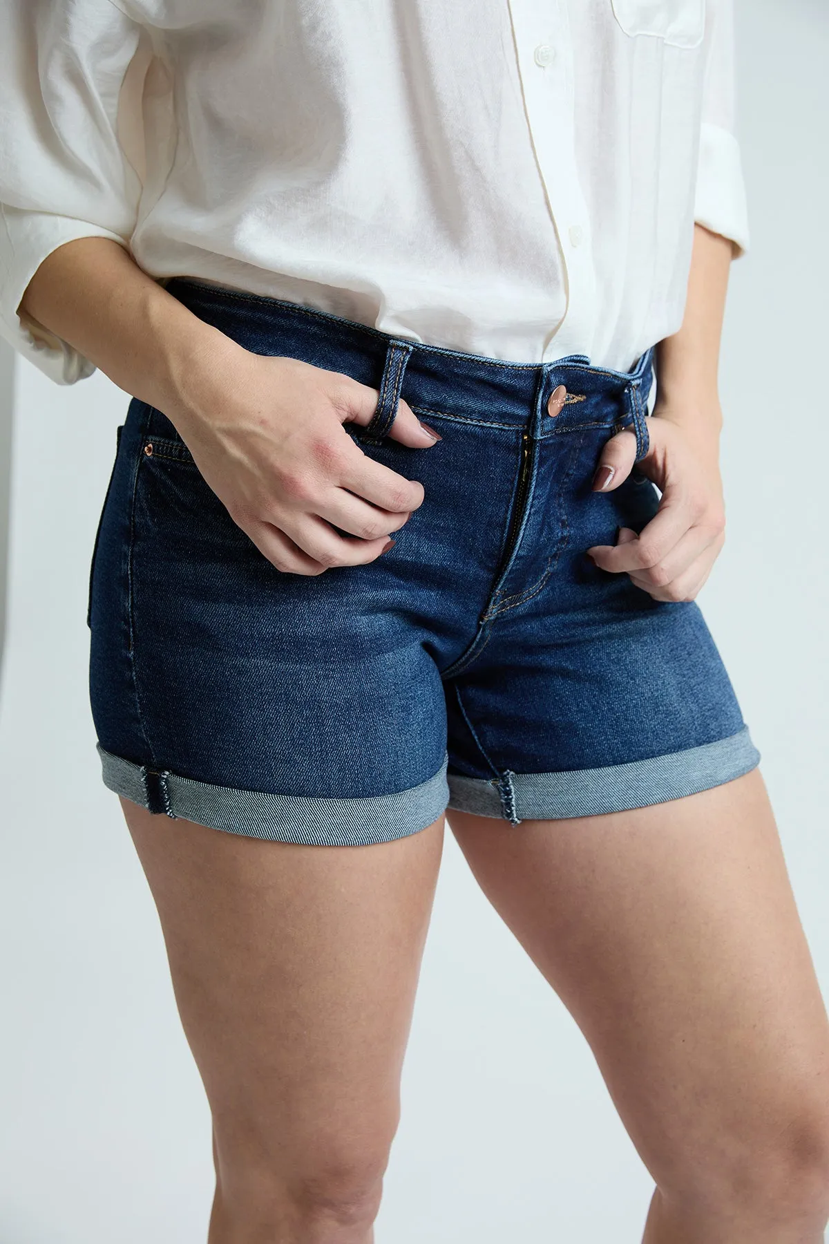 Women's High Rise Premium Stretch Fold-Over Cuff Shorts sold by YMI product image thumbnail 5