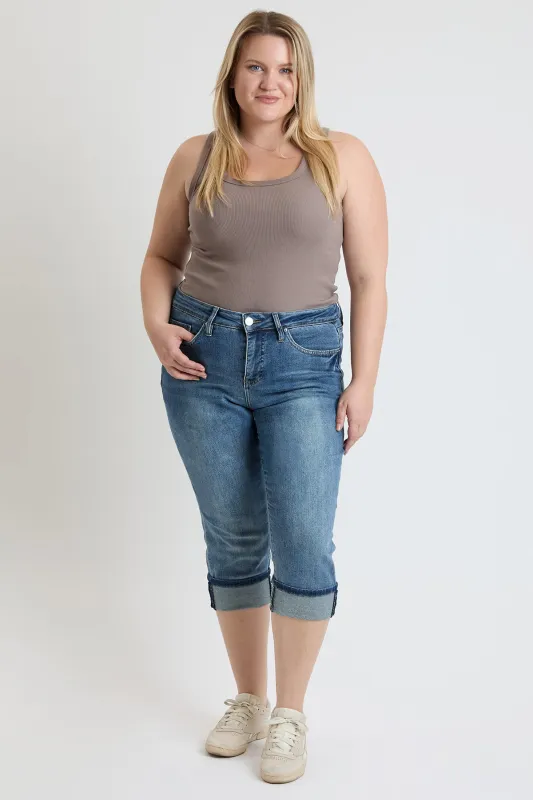 Women's Plus High Rise Premium Stretch Cuff Essential Capri sold by YMI