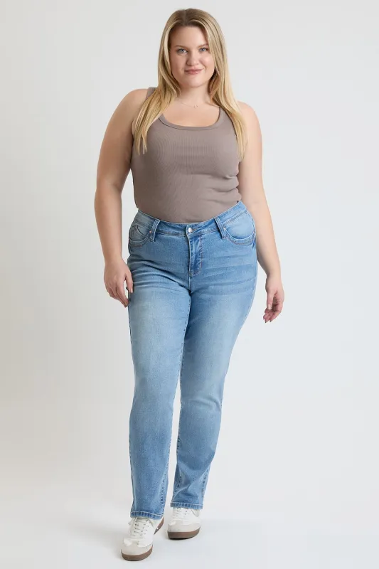 Women's Plus High Rise Curve Confidence WannaBettaButt Straight Leg Jeans sold by YMI