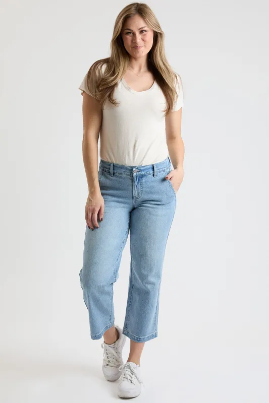 Women's High Rise Wide Leg Jeans with Elastic Back sold by YMI