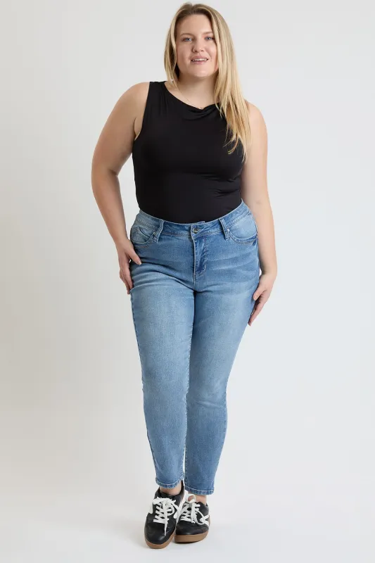 Women's Plus High Rise Curve Confidence WannaBettaButt Skinny Jeans sold by YMI