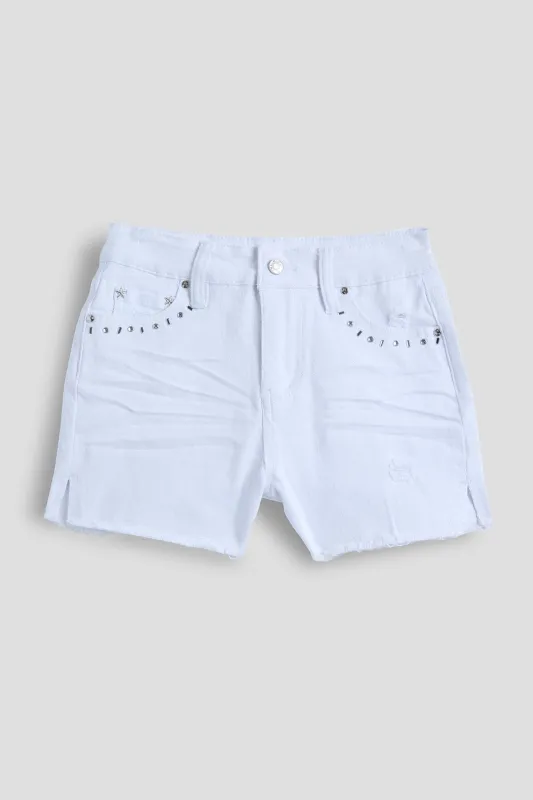 Girls Rhinestone and Fray Hem Short sold by YMI