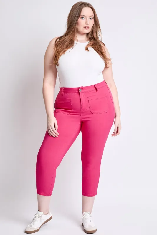 Women's Plus High Rise Crop Straight Leg Pants, French Pink sold by YMI