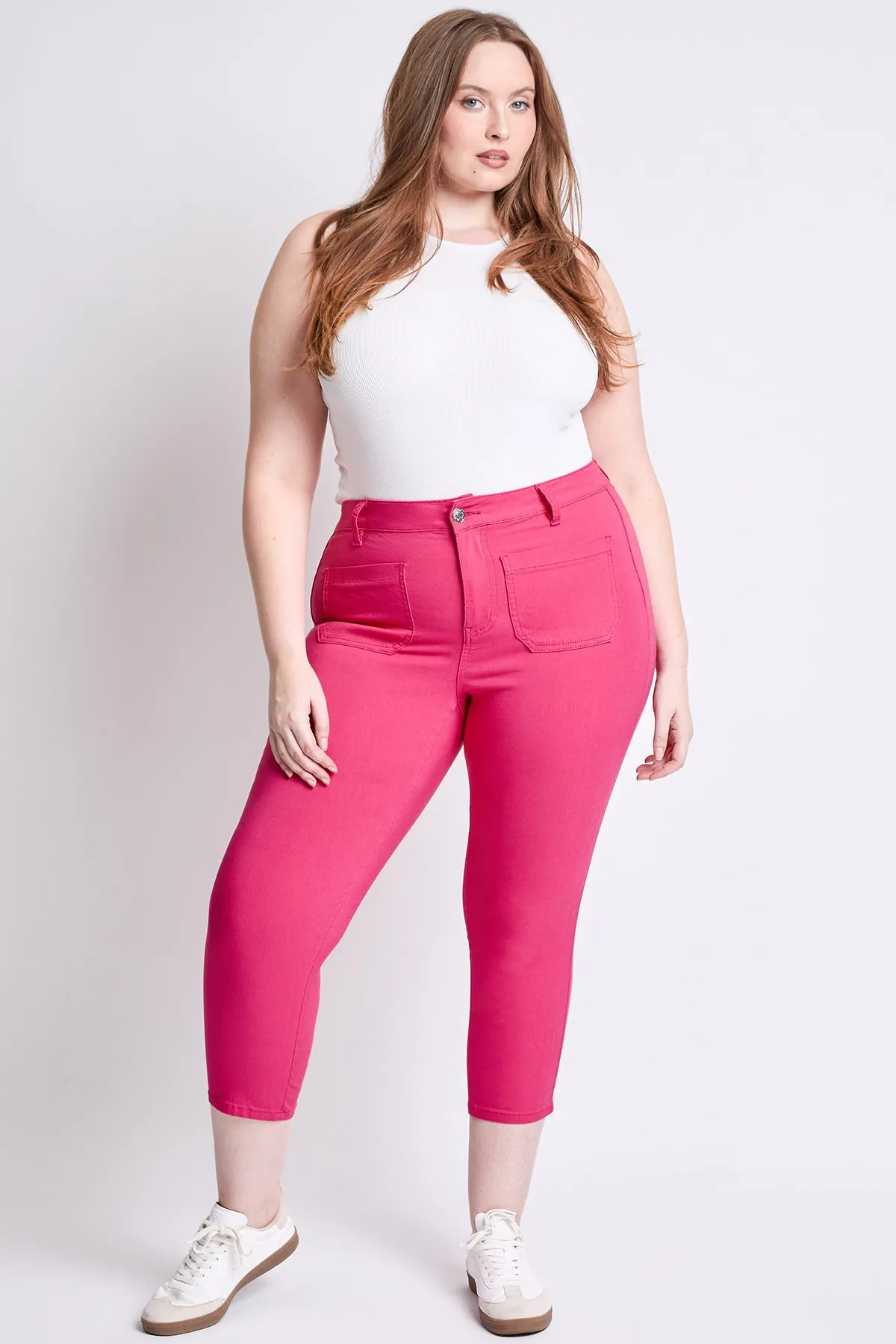 Women's Plus High Rise Crop Straight Leg Pants, French Pink sold by YMI