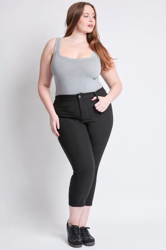 Women's Plus High Rise Crop Straight Leg Pants, Black sold by YMI