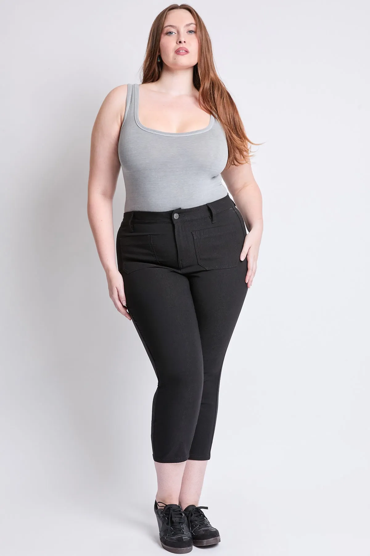 Women's Plus High Rise Crop Straight Leg Pants, Black sold by YMI product image thumbnail 5