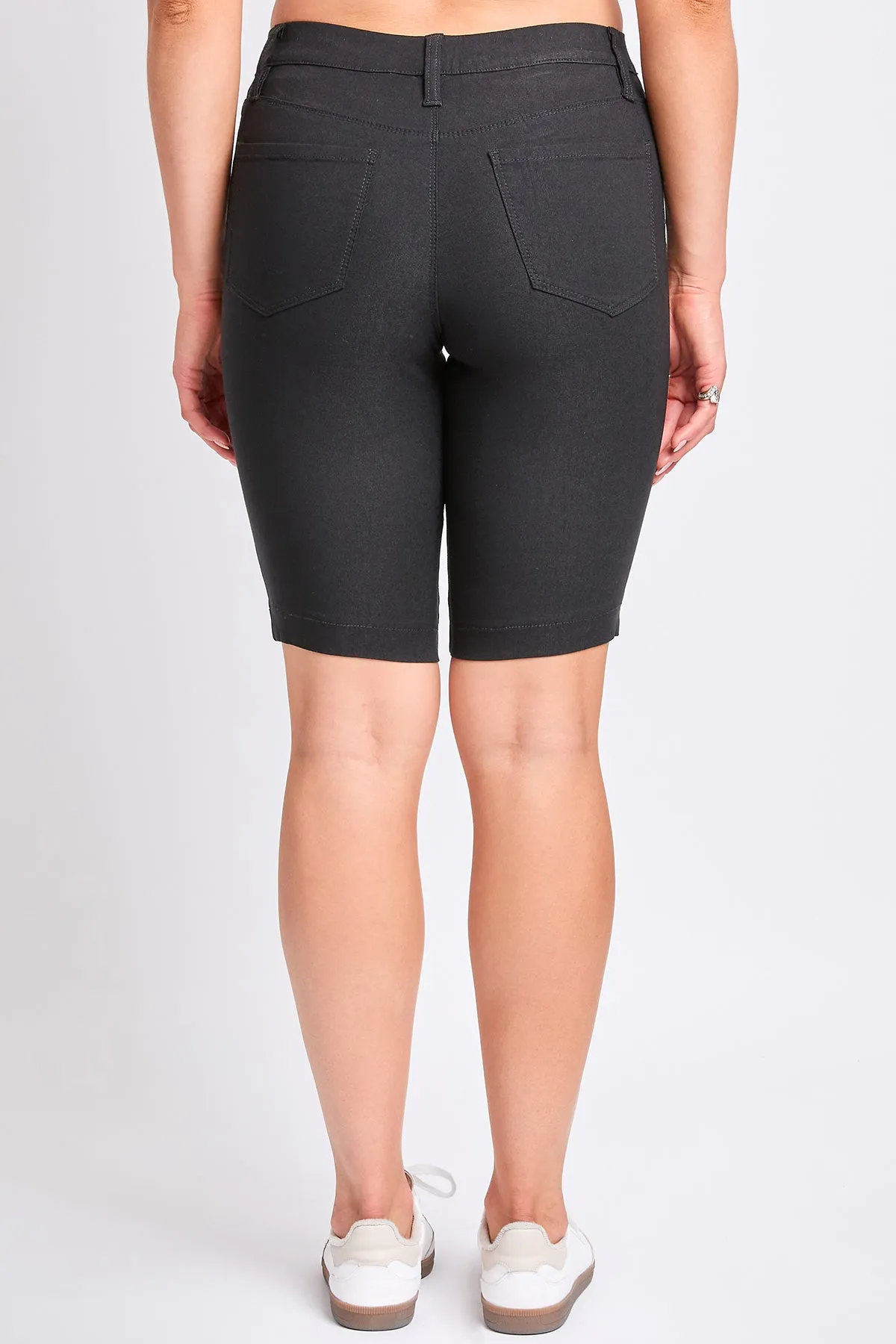 Women's Hyperstretch Mid Rise Pull-On Bermuda Shorts, Black sold by YMI product image thumbnail 4