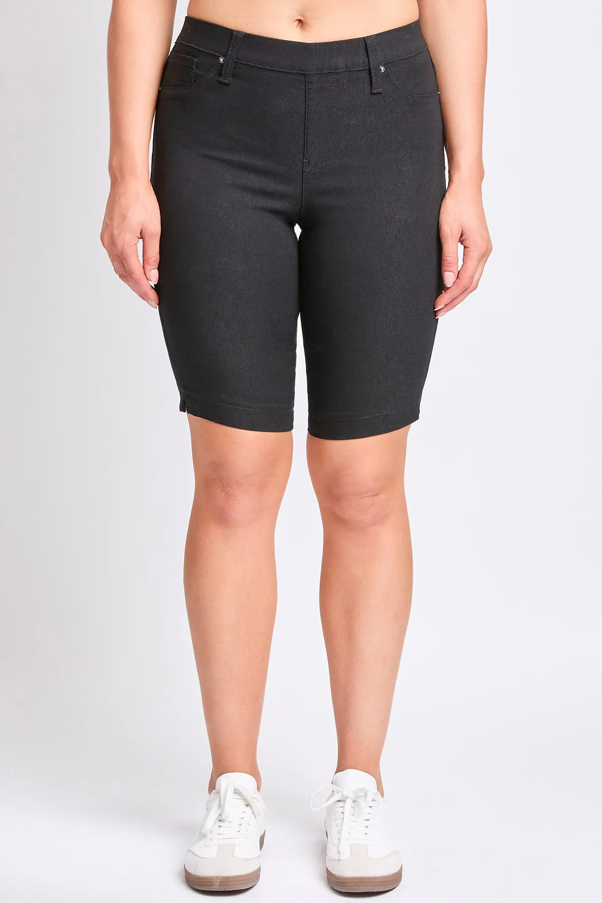 Women's Hyperstretch Mid Rise Pull-On Bermuda Shorts, Black sold by YMI product image thumbnail 2