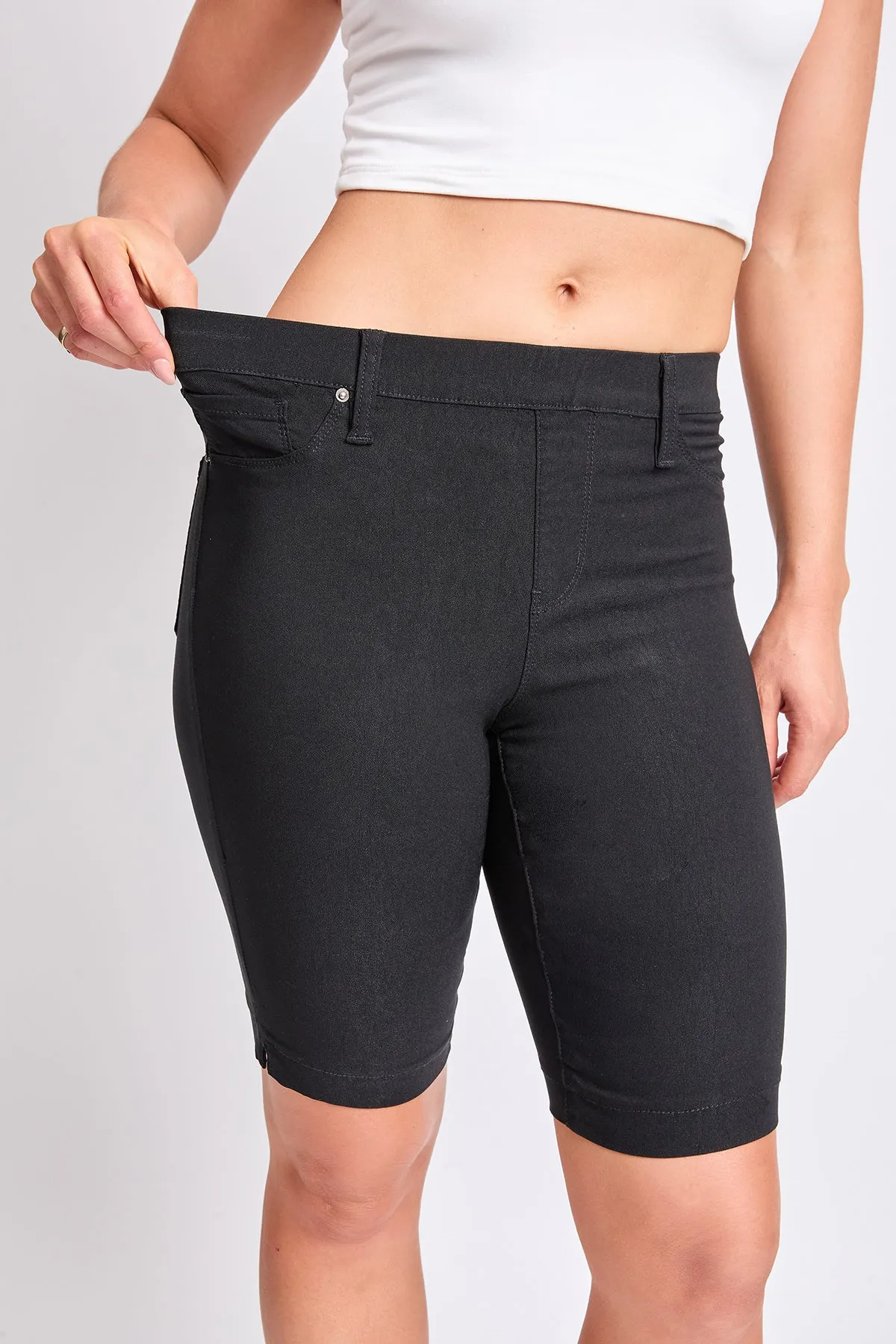 Women's Hyperstretch Mid Rise Pull-On Bermuda Shorts, Black sold by YMI product image thumbnail 5
