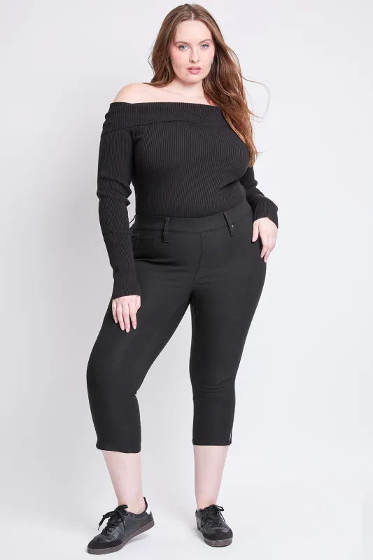 Women's Plus Hyperstretch Pull On Capri, Black sold by YMI