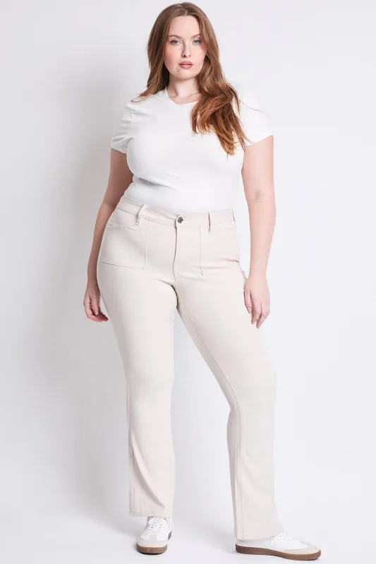 Women's Plus Hyperstretch Mid Rise Bootcut Pants, Ecru sold by YMI
