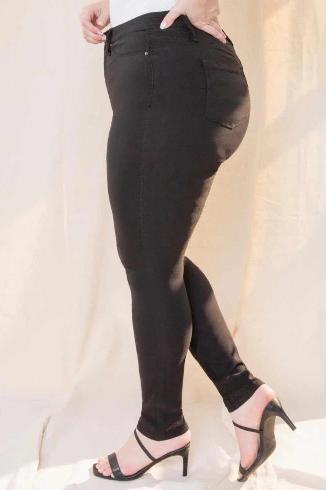 Women's Plus Size Hyperstretch Tummy Control Skinny Pants, Black sold by YMI product image thumbnail 3
