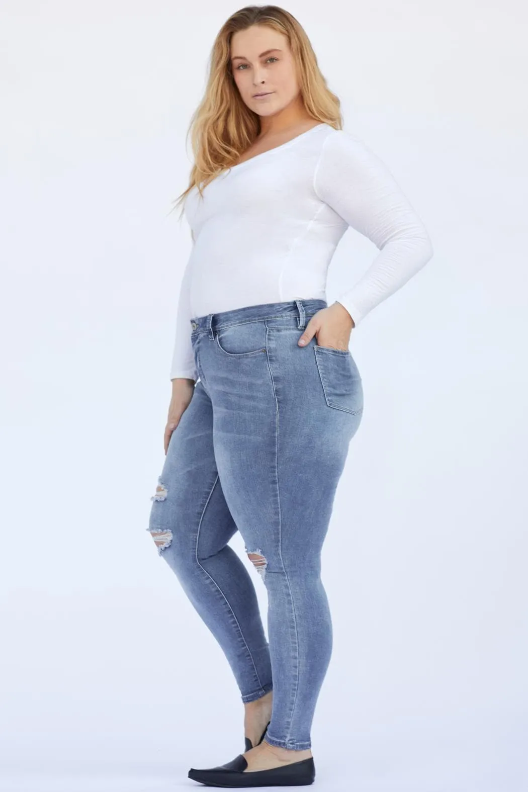 Women's Plus Size High Rise Skinny Jeans sold by YMI