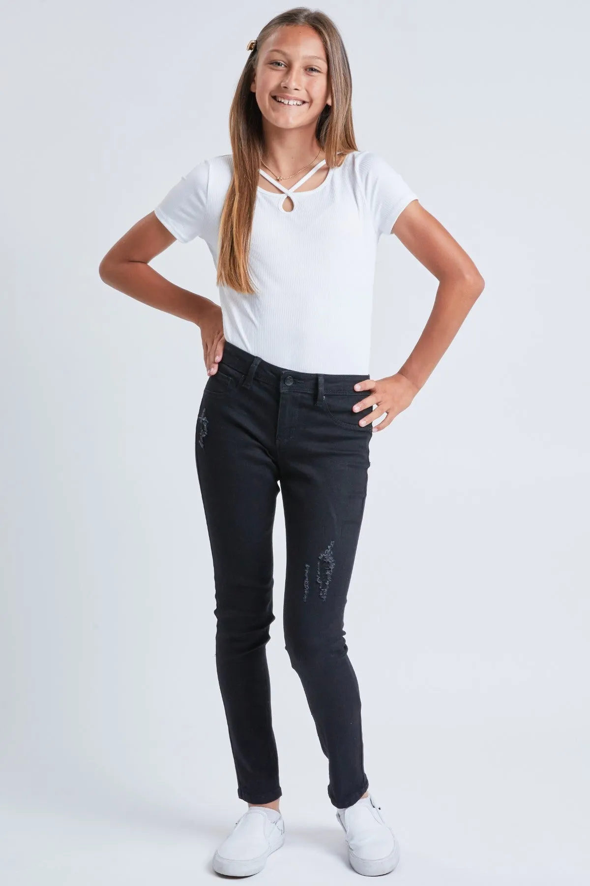 Girls Essential Skinny Jeans With Faux Front Pockets sold by YMI