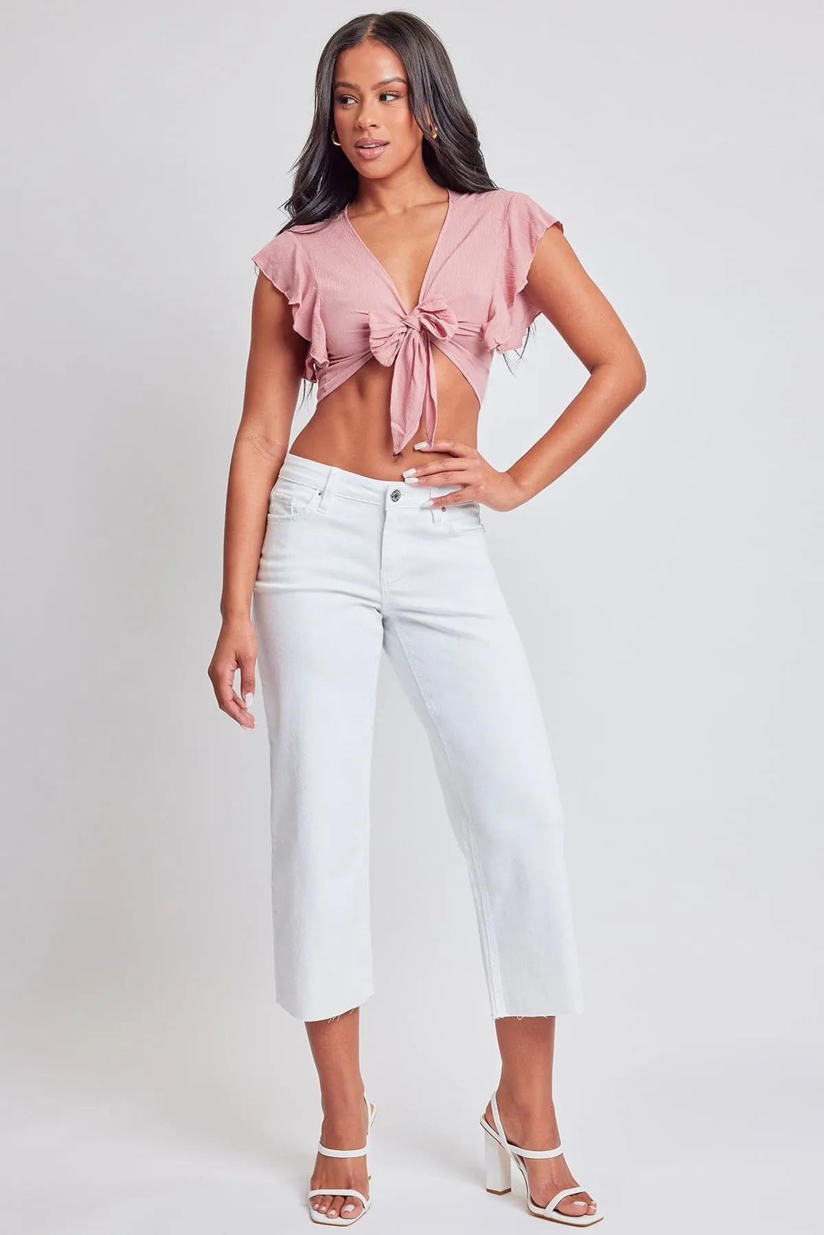 Women's Mid Rise Cropped Wide Leg Jeans sold by YMI