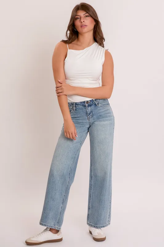 Women's Britney Wide Leg Jeans with Bow Print sold by YMI