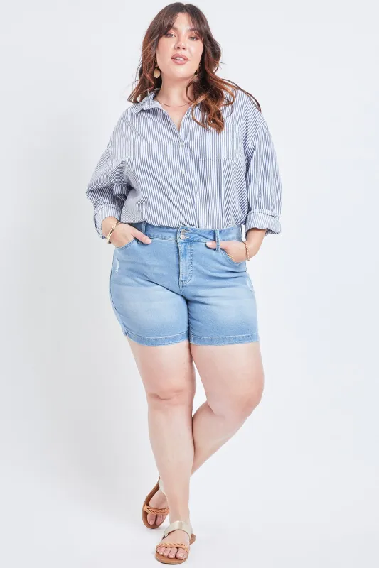 Women's Plus Size Basic 2-Button Side Slit Hem Shorts made by YMI