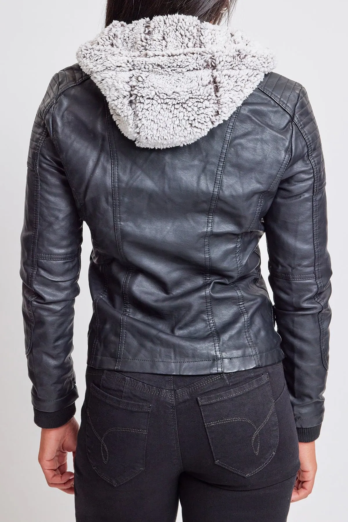 Women's Winter Faux Leather Jacket with Sherpa Fur Hoodie sold by YMI product image thumbnail 5