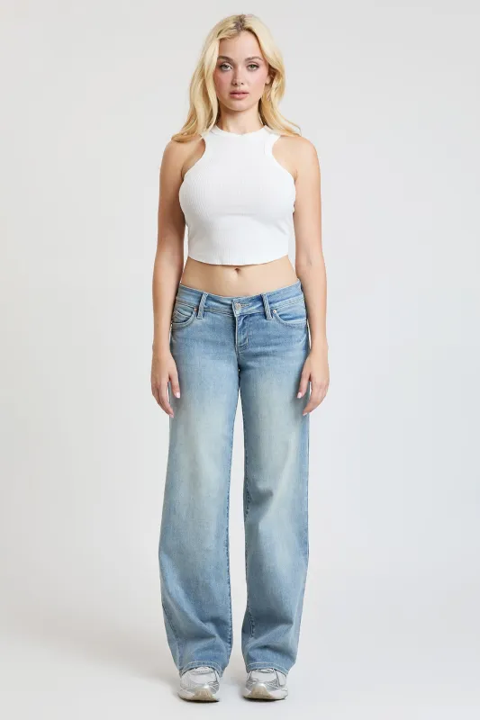 Women's Luxe Low Rise WannaBettaButt Wide Leg Jeans sold by YMI