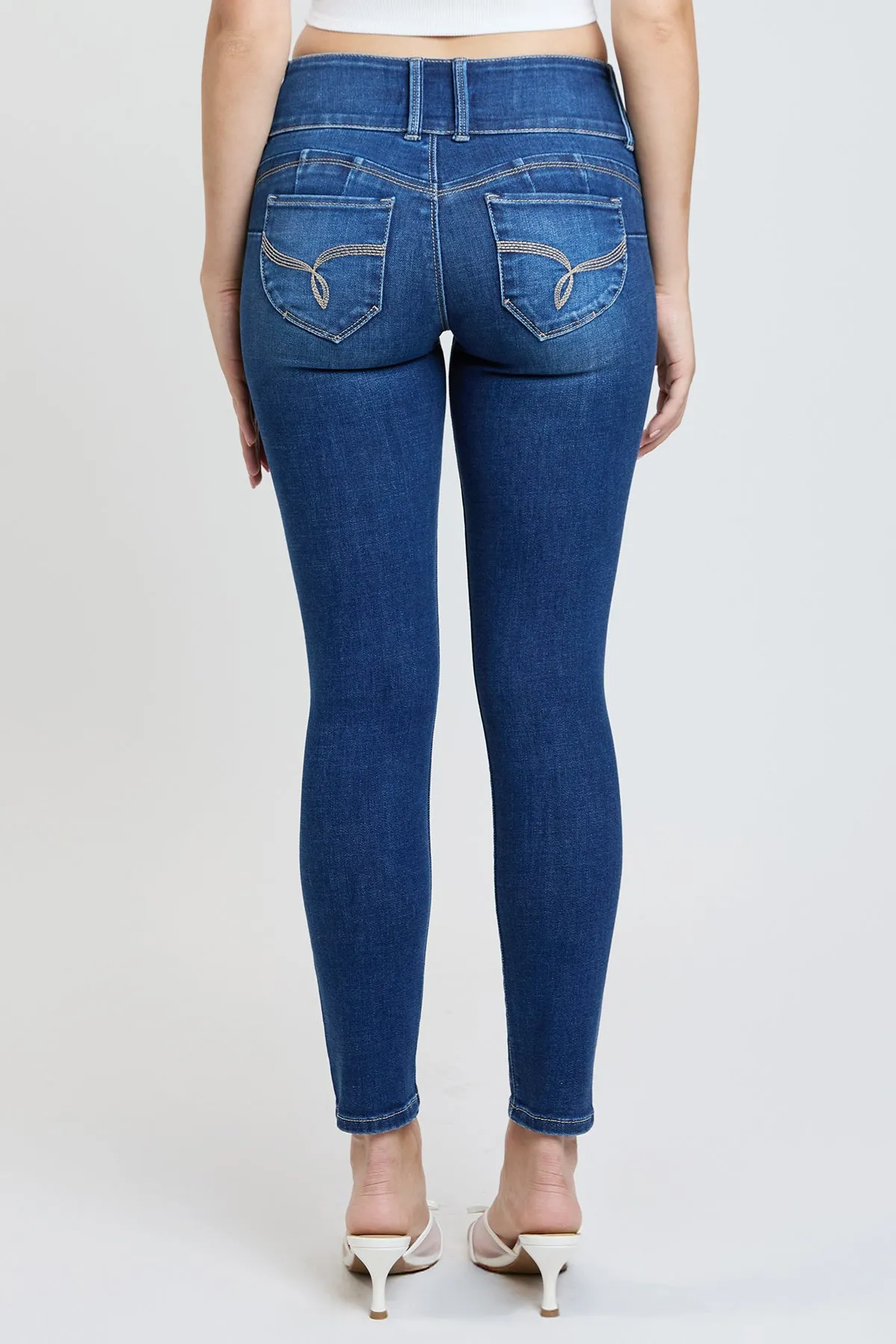 Women's Luxe Mid Rise 3-Button WannaBettaButt Skinny Jeans sold by YMI product image thumbnail 5