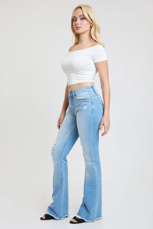 Women's Luxe High Rise WannaBettaButt Flare Jeans made by YMI