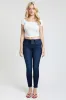 Women's Luxe Mid Rise 3-Button WannaBettaButt Skinny Jeans sold by YMI