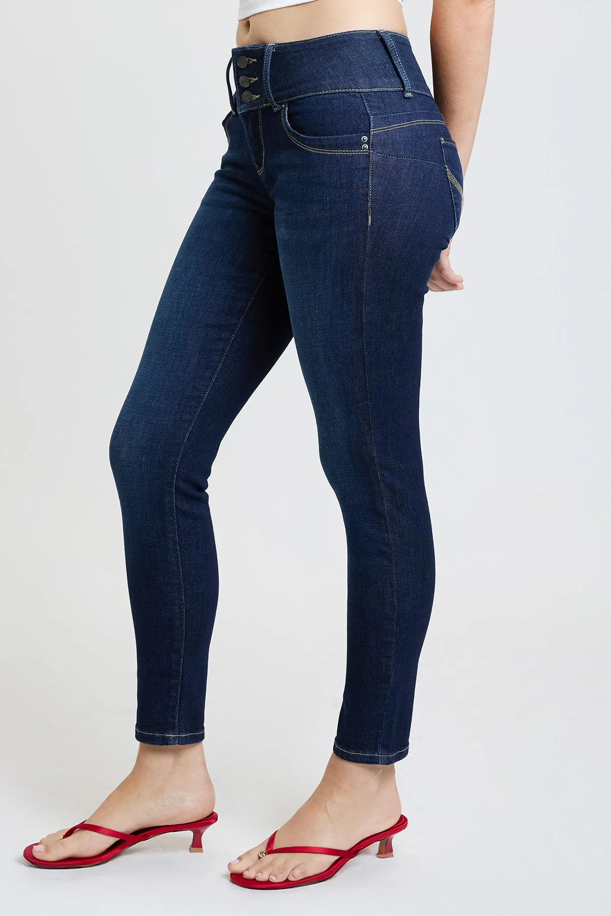 Women's Luxe Mid Rise 3-Button WannaBettaButt Skinny Jeans sold by YMI product image thumbnail 4