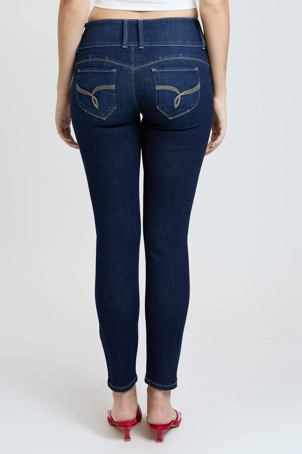Women's Luxe Mid Rise 3-Button WannaBettaButt Skinny Jeans sold by YMI product image thumbnail 5